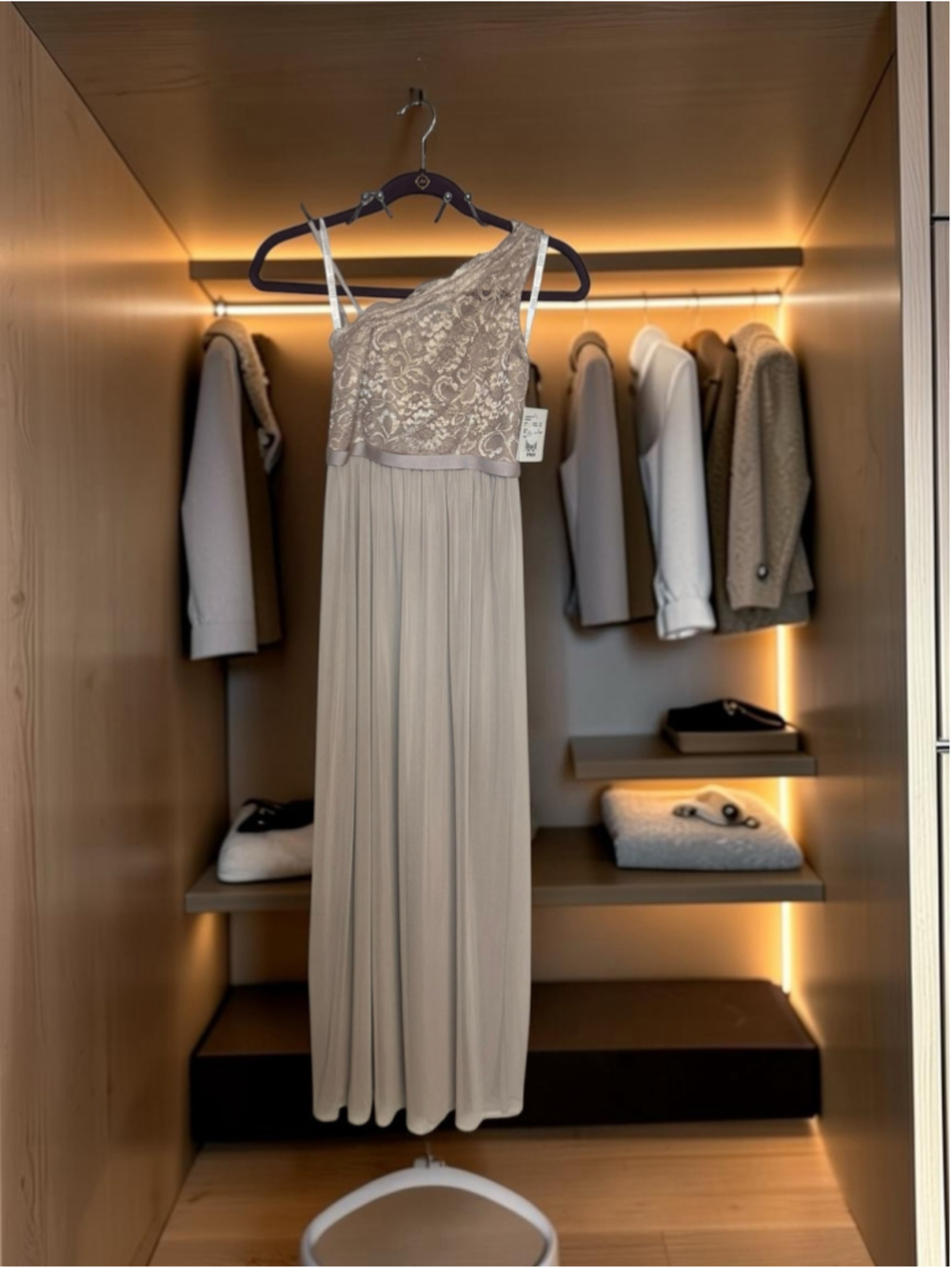 NWT David’s Bridal Size 10 One Shoulder Lace Chiffon Formal Dress $120